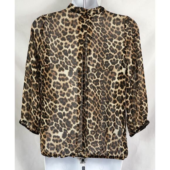 Spoiled chiffon Top M Brown Leopard plunge V-Neck Bow Accent Retro Glam Y2K punk - Picture 3 of 6